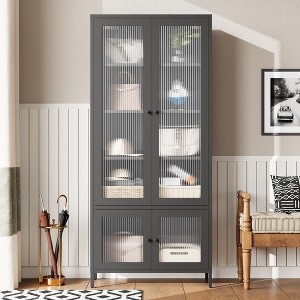 VYNXARIA Large Metal Storage Cabinet Display Cabinet with 4 Glass Doors 5 Shelves Side Cabinet Bookcase Freestanding Cabinet£¬Black - 1 of 4