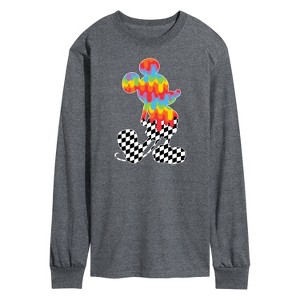 Men's - Disney - Mickey Mouse Rainbow/Checker Silhouette Long Sleeve Graphic T-Shirt - 1 of 4