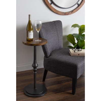 Rustic Caramel Black Round Wood and Metal Pedestal Table