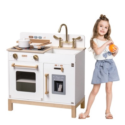 Robotime Dollhouses Pretend Play Kitchen Wooden Toy Set for 3 To Up Kids with Ice Make Oven, White, 22.4"*11.4"*24.4"