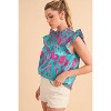 I AM A FASHION JUNKY Green Floral Print Ruffled Flutter Shoulder Smocked Blouse - 3 of 4