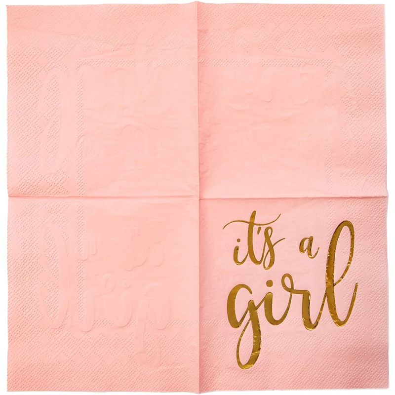 Sparkle and Bash 50 Pack It's a Girl Napkins for Baby Shower, Gold Foil Party Supplies, 3 Ply, 5x5 Inches, 3 of 7