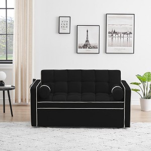 Sleeper Sofa Couch With Pull Out Bed, 105-180 Degrees Adjustable Backrest, Rotating Phone Holder, Storage Bag, ,abstract,black,55.5x36x30 inches - 1 of 4