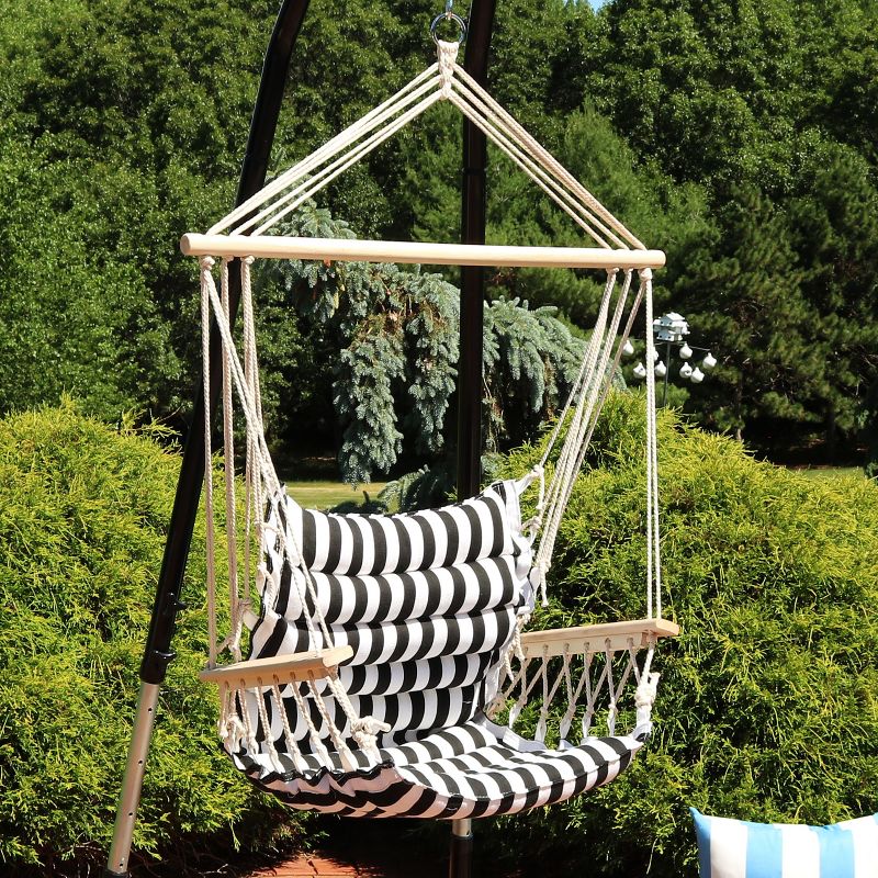 Sunnydaze Outdoor Printed Polycotton Fabric Hammock Chair with Armrests and Hardwood Spreader Bar - 300 lb Capacity - Contrasting Stripes, 3 of 14