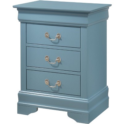 Teal Wood 3-Drawer Nightstand with Real Wood Veneers