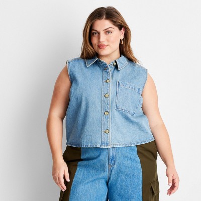 Women's Collared Button-Down Shirt - Future Collective Blue Denim