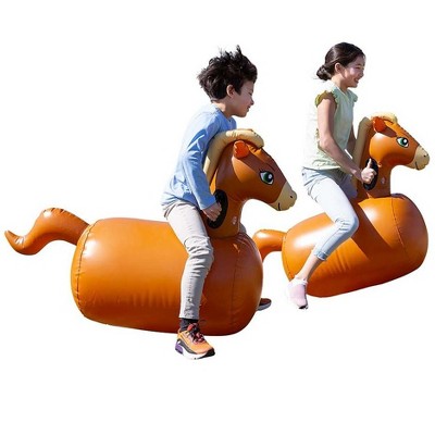 HearthSong Set of 2 Inflatable Horse Ride On Bouncer Hop Toy for Kids' Active Play