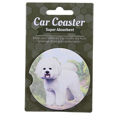 E & S Imports 2.5 Inch Bichon Frise Car Coaster Super Absorbent Coasters
