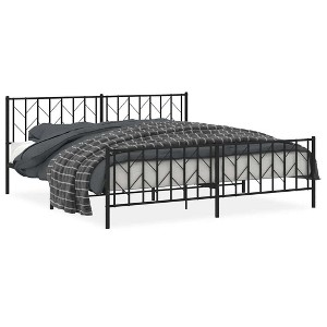 vidaXL King Metal Bed Frame with Headboard, Under Bed Storage, Noise Free, Black, No Mattress - 1 of 4