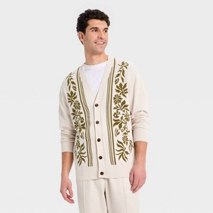Houston White Men's Open Neck Cardigan - Brown/Cream Floral : Target
