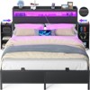 Aheaplus Full Bookcase Bed with Storage Slide Bedside Shelf and Charging Station & LED Light - 3 of 4