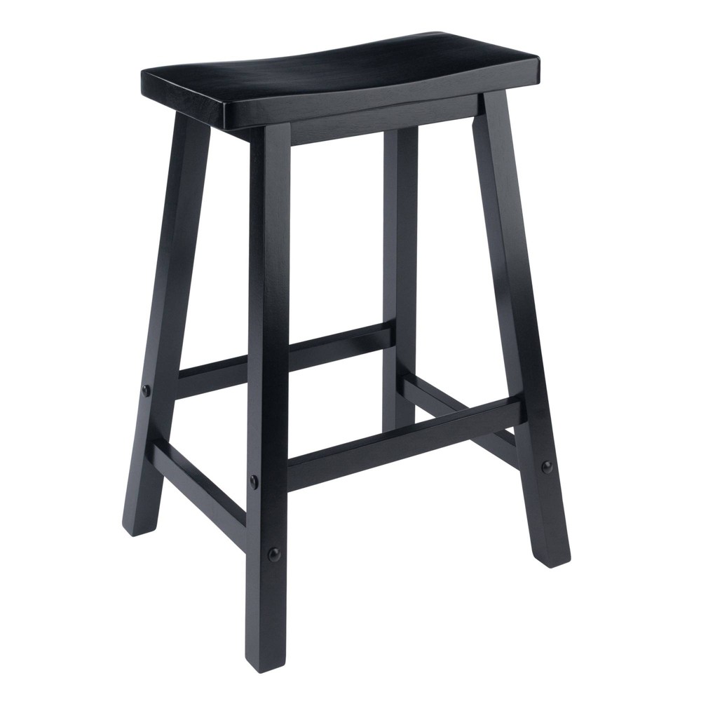 Photos - Chair 24" Satori Saddle Seat Counter Height Barstool Black - Winsome: Solid Hardwood, Backless Design