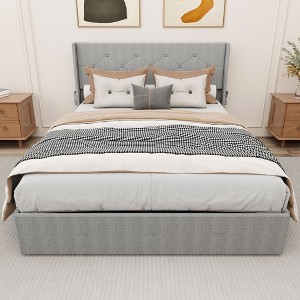 CAVINAS Full Bed Frame with LED,Upholstered Bed with 4 Under-bed Portable Storage Drawers,Platform Beds with Wings Headboard for Bedroom - 1 of 4