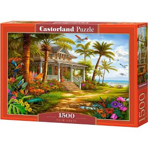 1500 Piece Jigsaw Puzzle, Palm House, Beach house, Colorful flowers, Tropical oasis, Adult Puzzle, Castorland C-152223-2 - 1 of 4