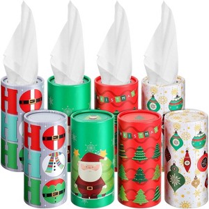4/8/12 Pcs Christmas Car Tissue Holders with Facial Tissues, Round Travel Tubes for Car Cup Holders - 1 of 4