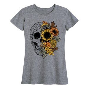 Women's - Instant Message - Skull With Fall Foliage Short Sleeve Graphic T-Shirt - 1 of 4