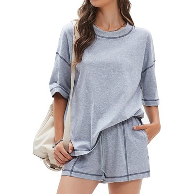EXLURA Women's Casual Summer 2 Piece Sets 100% Cotton Short Sleeve Tshirt and Shorts Matching Sweatsuits Lounge Set 2025