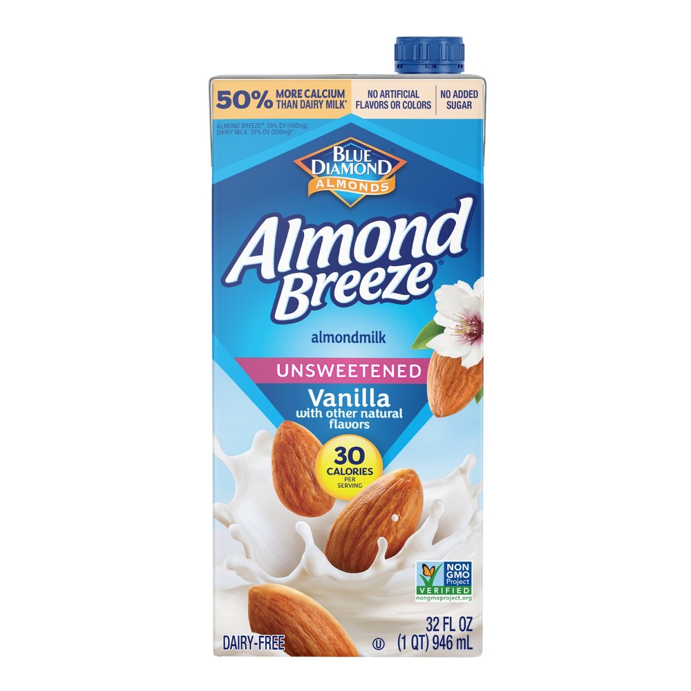 Almond Breeze Unsweetened Vanilla Almond Milk Shelf Stable - 1qt