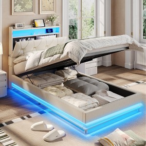 Lift Up Storage Bed Frame, Upholstered Platform Bed, Noise-Free - 1 of 4