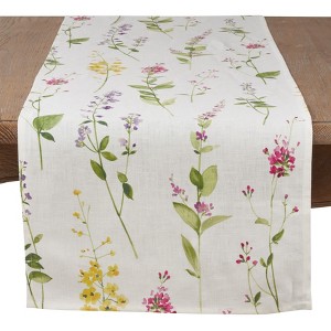 Saro Lifestyle Watercolor Floral Design Table Runner - 1 of 4