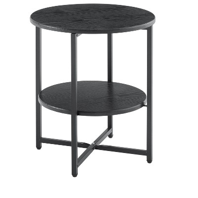 VYNXARIA Black 2-Tier Round Coffee Table with Storage Shelf