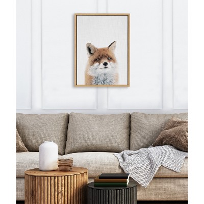 Fox Animal Print on Canvas with Natural Wood Frame