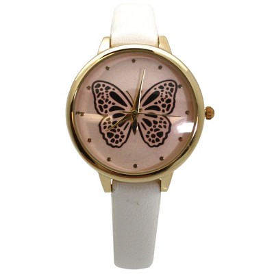 Olivia Pratt Thin Faux Leather Butterfly Face Women Watch