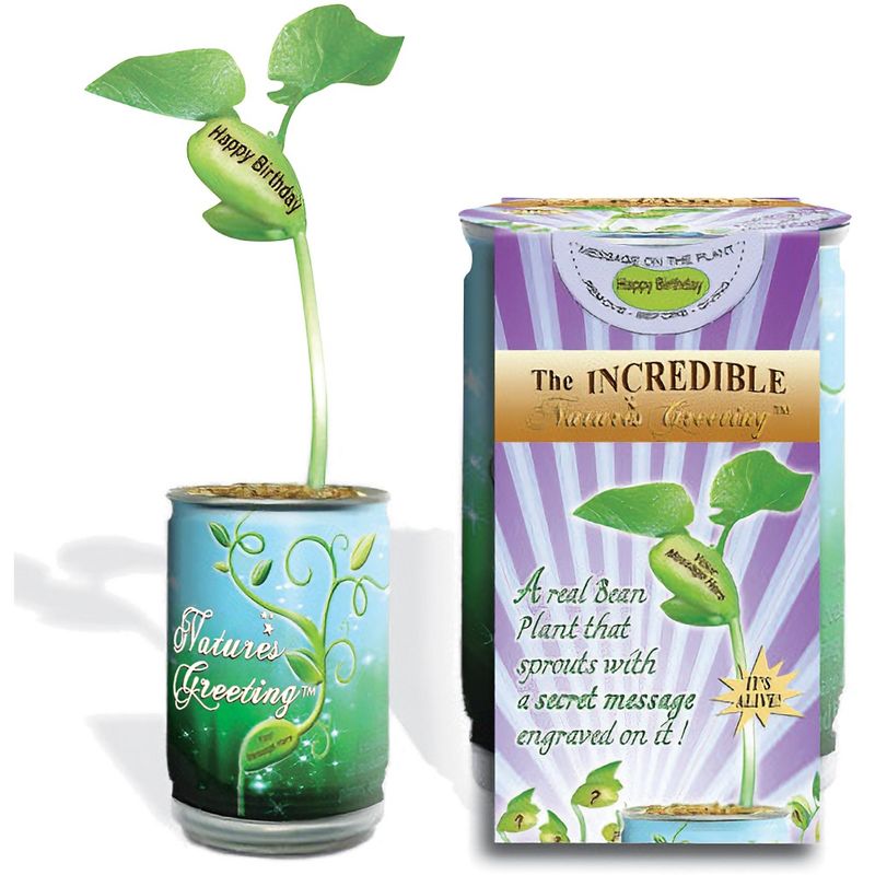 Collections Etc Magic Bean Happy Birthday Leaf Plant in a Can 2.5 X 2.5 X 3.75, 1 of 3