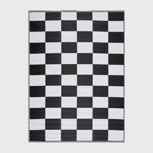 Playa Rug California Plastic Floor Mat Rectangle Woven Indoor Outdoor Folded Area Rug Checkered Black & White - 1 of 4