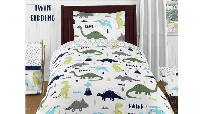 3pc Mod Dinosaur Full/Queen Kids&#39; Comforter Bedding Set Blue and Green - Sweet Jojo Designs, 2 of 8, play video