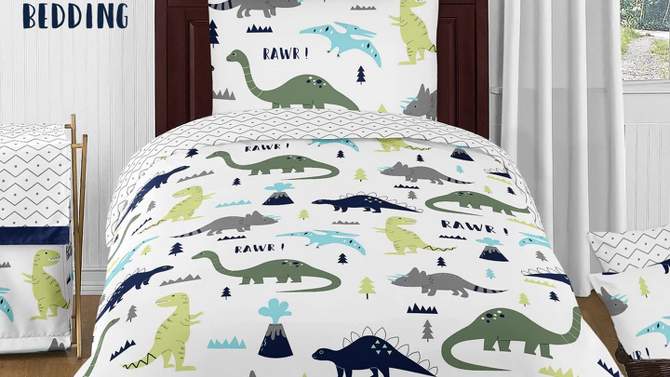 3pc Mod Dinosaur Full/Queen Kids&#39; Comforter Bedding Set Blue and Green - Sweet Jojo Designs, 2 of 8, play video