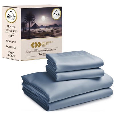 California Design Den Certified 100% Cotton Sheets, 4 Piece Bedding Sheets & Pillowcases Set with Deep Pocket, Sateen Cooling Sheets