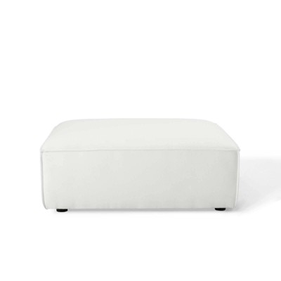 White Polyester Upholstered Round Ottoman