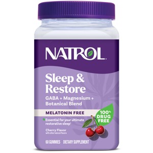 Natrol Sleep & Restore Melatonin Free Gummies for Restorative Sleep with Magnesium, GABA - Cherry - 60ct - 1 of 4
