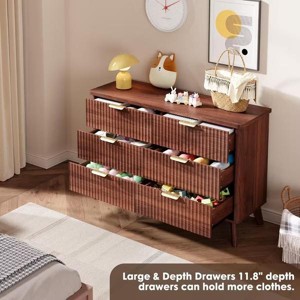 Fluted 6 Drawers Dresser, 47.2" Wide Modern Chest of Drawers with Metal Handle, Curved Profile Dresser TV Stand, Wooden Drawer Organizer for Bedroom - 1 of 4