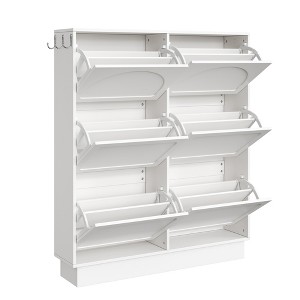 SEVOBAL Shoe Racks Modern Narrow Tipping Bucket Shoe Cabinet with Flip Drawers and Adjustable Storage for Entryway, White, 41.3"*9.4"*49.2" - 1 of 4