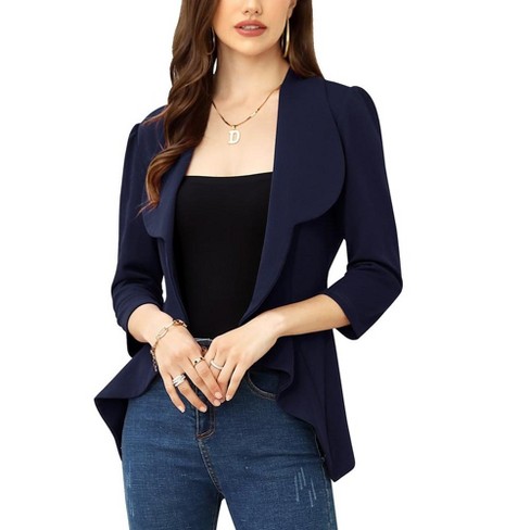 Whizmax Women s Business Casual Blazer 3 4 Sleeve Dressy Open Front Work Office Cardigan Cropped Suit Jacket Navy Blue 2xl Target