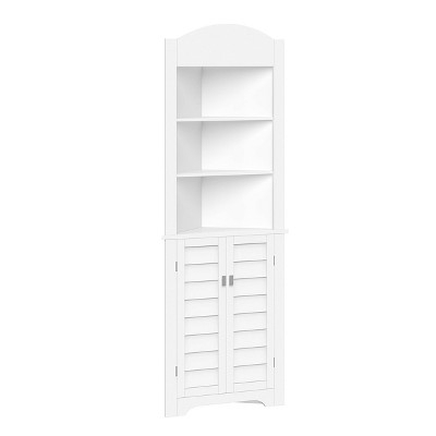 RiverRidge Home Brookfield Tall Corner Bathroom Cabinet Storage Organizer with an Open and Adjustable Shelves White