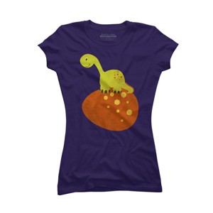 Junior's Design By Humans Happy Cute Dino By parjono T-Shirt - 1 of 3