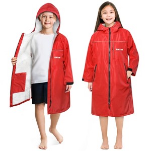 SUN CUBE Swim Parka Boy Girl, Kids Unisex Hooded Changing Robe with Faux Shearling Lining for Swimming, Surfing, Water Sports - 1 of 4