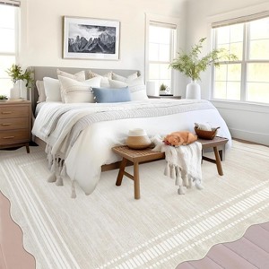 Rug for Bedroom Scalloped Rugs for Living Room Non Slip Stain Resistant Dining Room Area Rug Washable Office Area Rug - 1 of 4