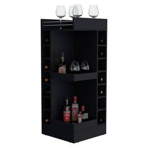 Gulches Lamer Corner Bar Cabinet Black 12 Bottle Wine Rack, Open Shelves, Scratch Resistant Surface, Compact Design - 1 of 4