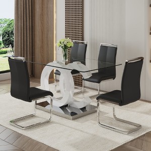 NicBex Dining Table Set for 4 Rectangular Transprant Tempered Glass Dining Table with 4 PU Chairs for Kitchen - 1 of 4