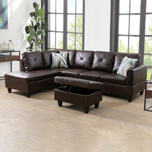 DOMETOUR Modern 3-Piece Living Room Sofa Set (Sofa+Left Side Chaise+Ottoman) - 1 of 4