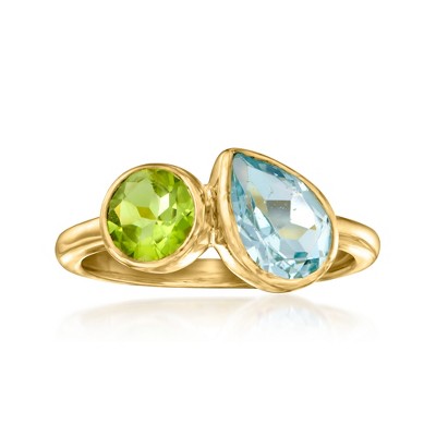 Ross-Simons 1.30 Carat Sky Blue Topaz and .60 Carat Peridot Toi Et Moi Ring in 18kt Gold Over Sterling