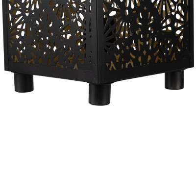 Black and Gold Floral Laser-Cut Iron Table Lamp - 11"