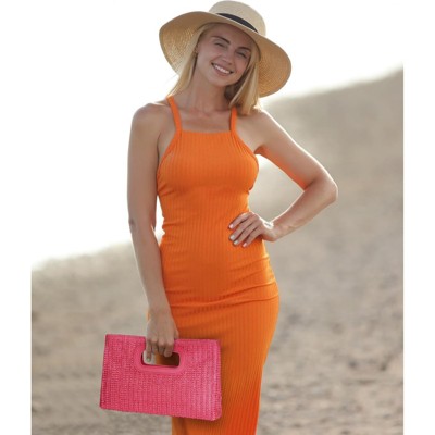 FATMOON Summer New Fashion Straw Weave Top Handle Clutch Handbags for Women, Detachable Chain Crossbody Bag