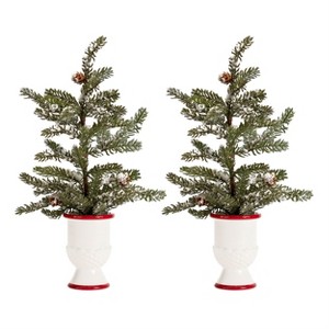 Potted Snowy Pine Tree Set Ceramic Base Holiday Decor – 20" by Melrose - 1 of 3