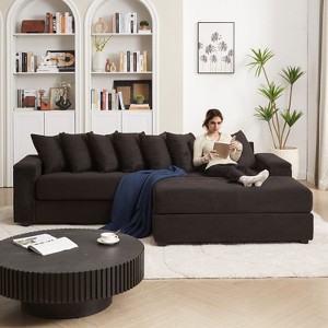 104 inch Luxe Oversized Beige Corduroy L Shaped Sofa with Chaise and 8 Pillow for Living Room Apartment Bedroom - 1 of 4