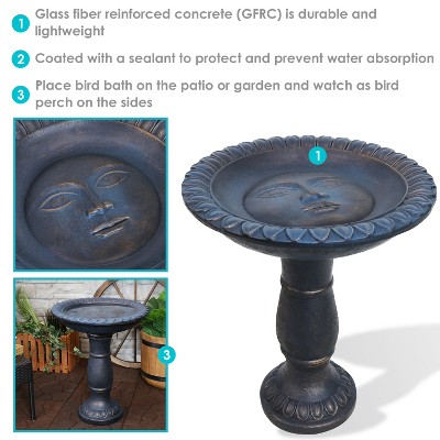 Gray Glass Fiber Reinforced Concrete Sun Design Bird Bath - 26"